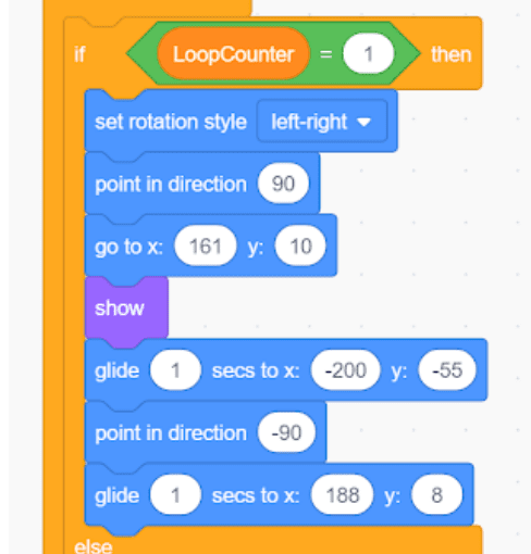 Direction blocks set in Scratch.