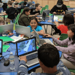 Students playing Minecraft.