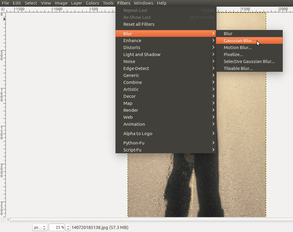 A screenshot displaying the Gaussian Blur window in gimp.