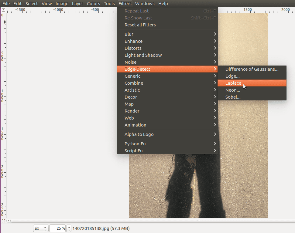 A screenshot displaying the Laplace action in gimp