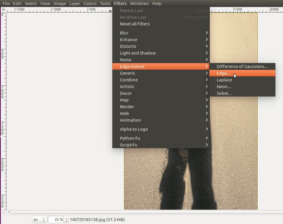 A screenshot displaying the Edge action in gimp.