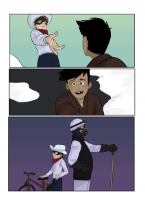 Comic strip of a cowboy and a man by Leisha-Marie Riddel