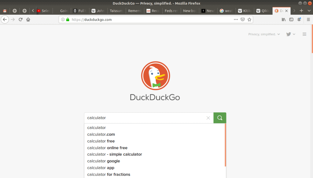 "calculator" typed into duckduckgo's search bar.