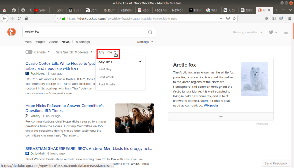 Filter "anytime" menu open on duckduckgo.