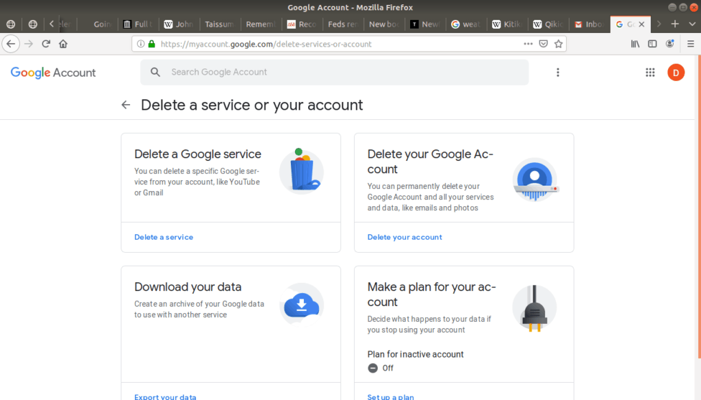 Delete a service or your account open in Gmail.