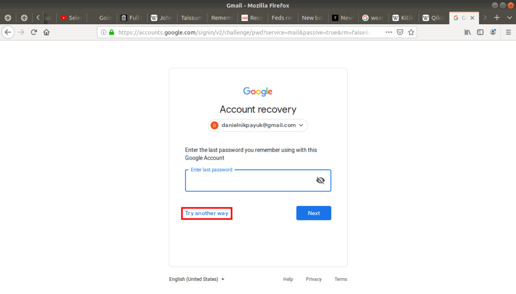 Try another way highlighted on Gmail's login page.