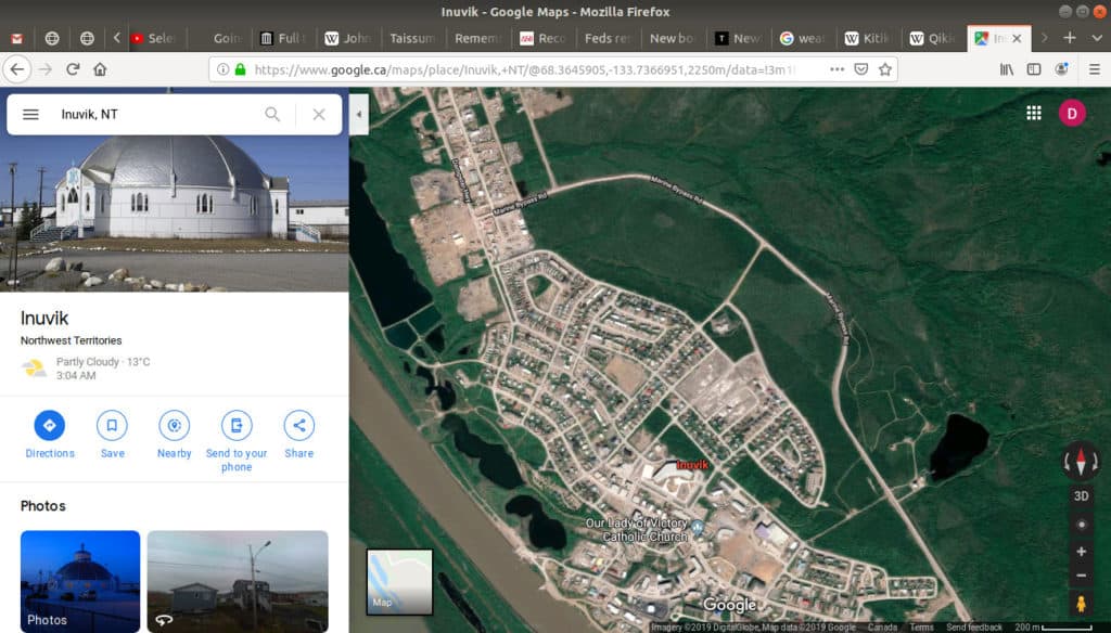 The satellite view being displayed on google maps.