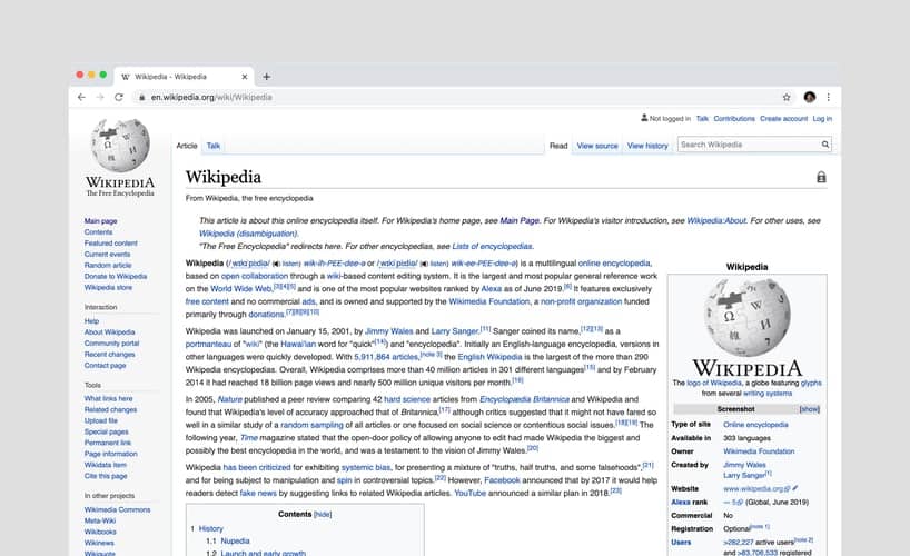 Wikipedia interface.