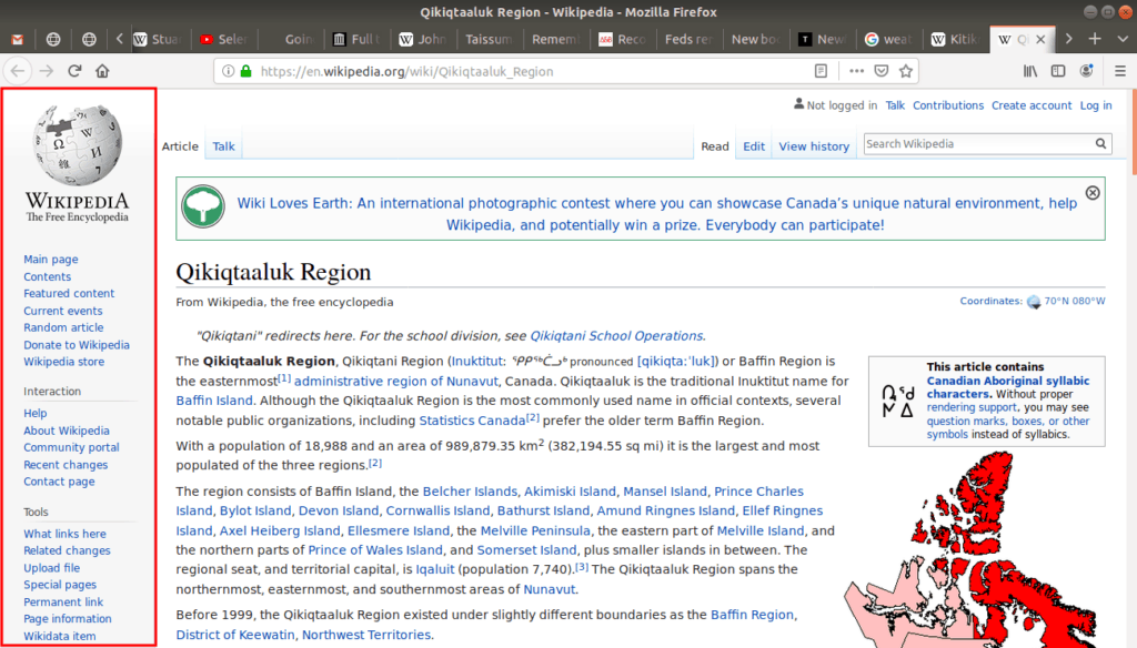 Wikipedias navigation menu.