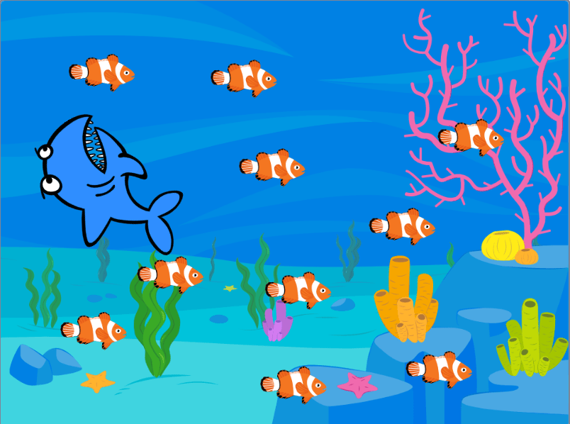 A preview of the Hungry Shark Game created in Scratch.