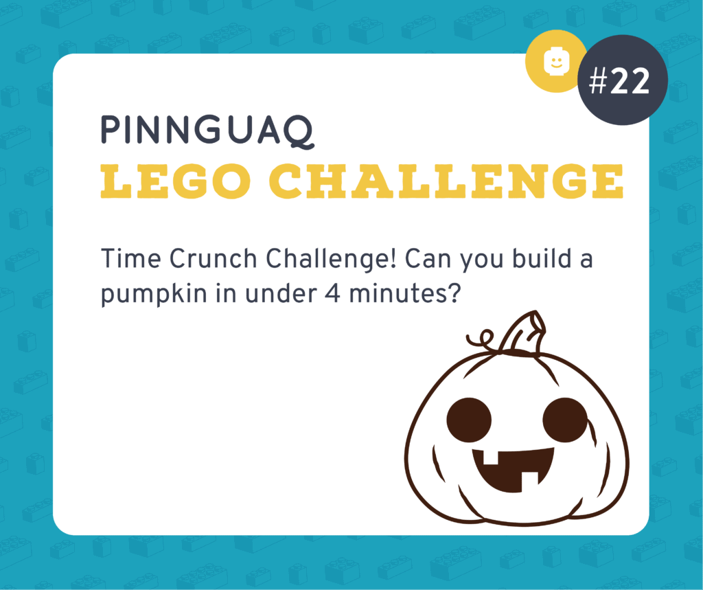 Lego challenge card with a pumpkin on the bottom right corner