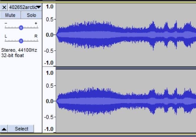 Audacity's gain slider displayed in the left hand menu. Used to control the gain of your track.