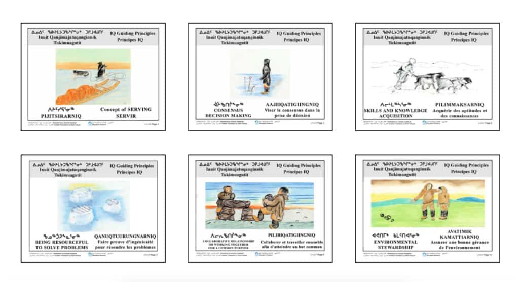 Inuit Societal Values cards featuring drawings by Donald Uluadluak.