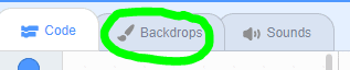 Backdrops tab circled in Scratch.