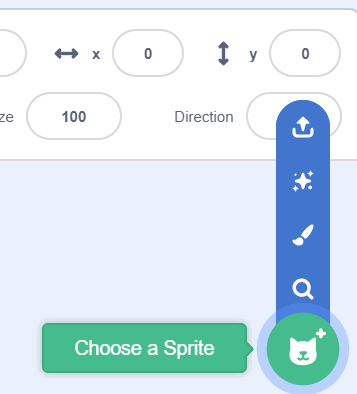 Scratches "Choose a Sprite" highlighted in the tool bar.