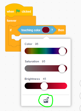 Changing the colour inside of an "if _ then" block, using a colour slider.