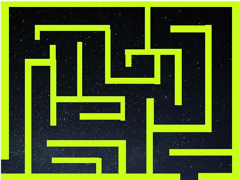 neon green maze with a space background being displayed in scratch.