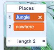 Places selection window in Scratch with "Jungle" highlighted.