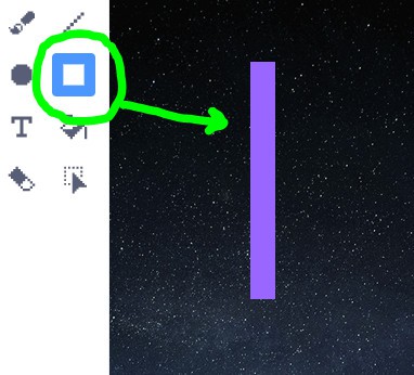 The rectangle tool use demonstrated in Scratch.