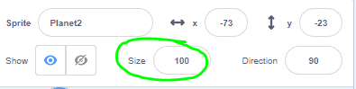 "size 100" circled in green.