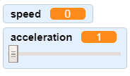 The acceleration block in Scratch set to 1 with a slider displayed underneath.