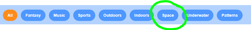 The options to choose from for a backdrop category. Space is circled in green.