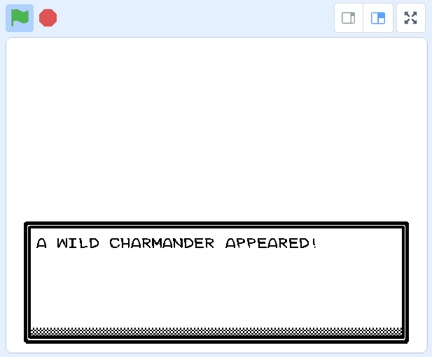 "A wild charmander appeared" written in Scratch.