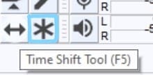 Time shift tool in Audacity, outlined in blue in the tool selection tab.
