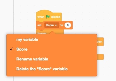 The my variable drop down, score is selected.
