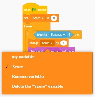 The change variable drop down is present, score is selected.