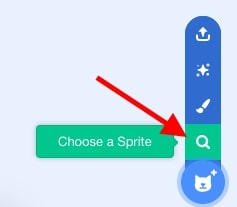 A red arrow pointing towards the choose a sprite option.