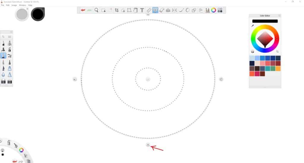 Autodesk interface, 3 circles inside of eachother.
