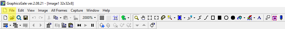 Graphicsgale tool bar with File highlighted in yellow.