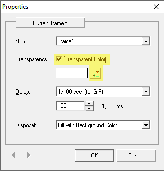 Transparent colour check box in Graphicsgale.