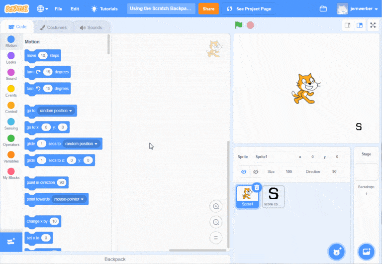 Using the Backpack in Scratch Pinnguaq