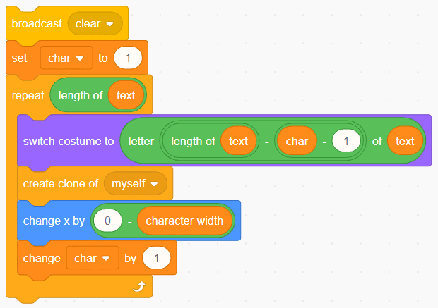 A series of block codes in Scratch.