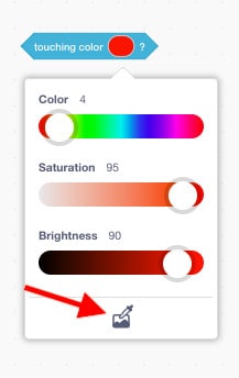Scratch colour slider with a red arrow pointing towards the eyedropper.