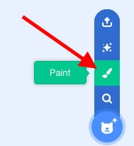 The "Paint" tool being selected in Scratch. 