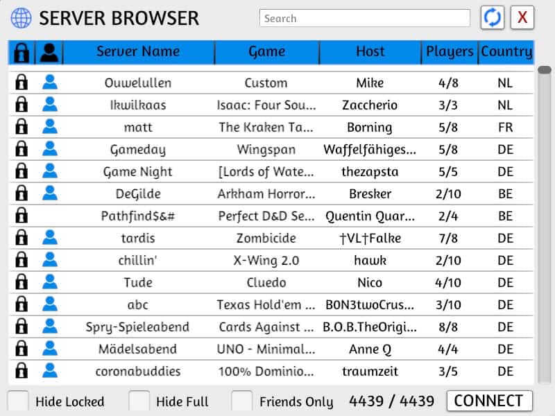 Server browser.