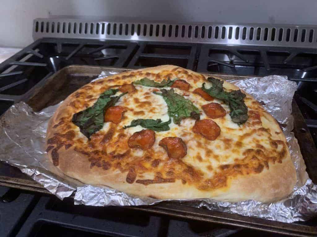 Cooked pizza.
