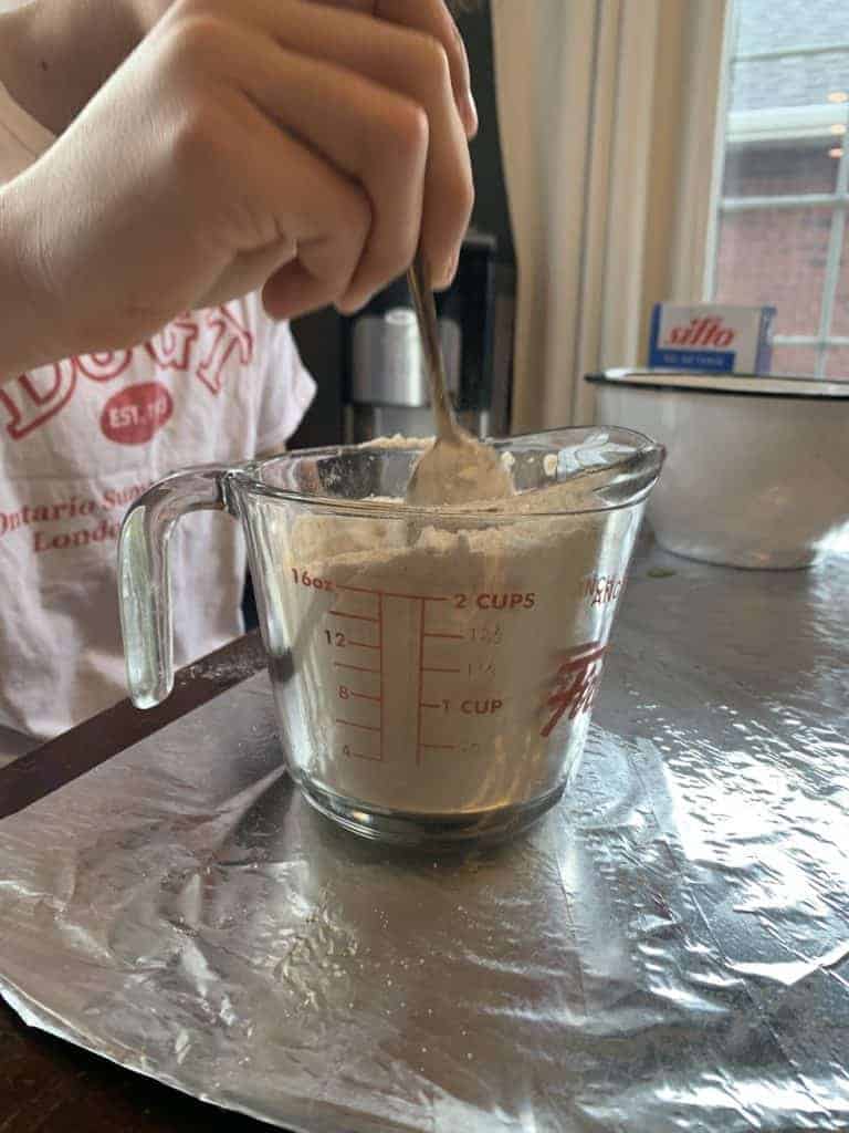 Dry ingredients in a measuring cup.