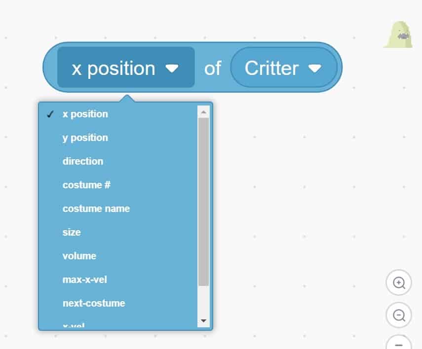 X position drop down.