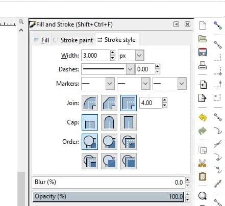 Stroke style window open in Inkscape.