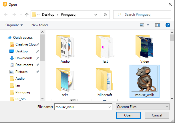 Mouse walk file in a desktop folder.