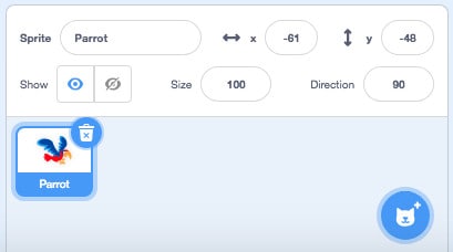 The Parrot sprite located in the sprites pane.