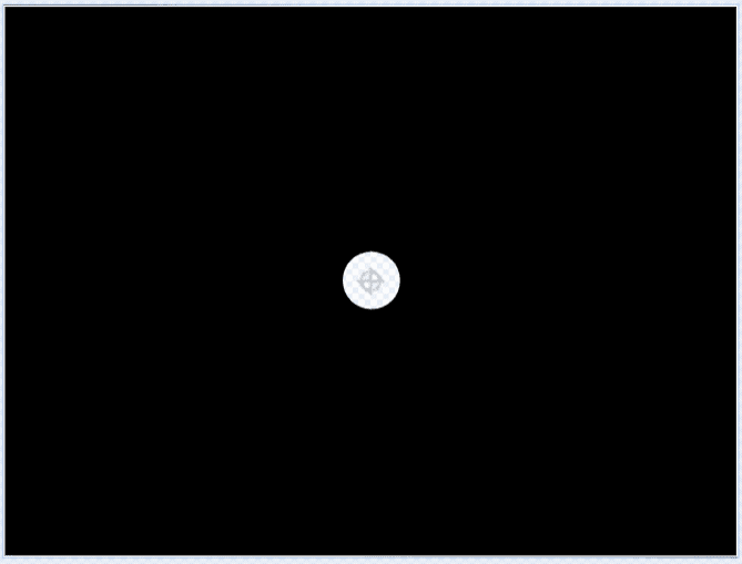 A black screen with a white dot in the middle.