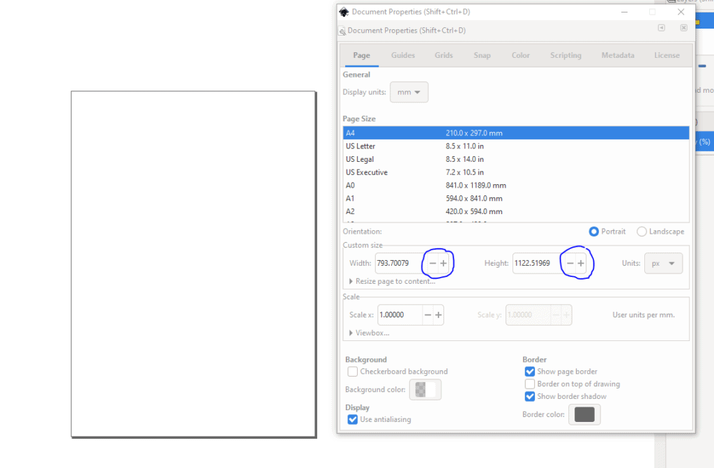 Document properties in Inkscape.