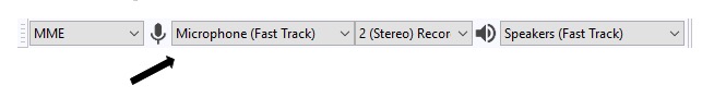 A recording device being selected from a drop down menu in Audacity.