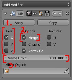 The axis properties in Blender.