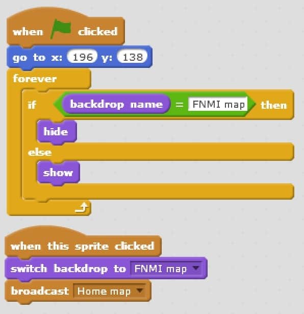 A broadcast catcher that changes the coordinates back to to the start  when it receives a message.